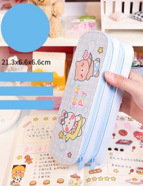 Fashion Blue Swimming Bear Rabbit Large-capacity Canvas Printing Double-layer Pencil Case