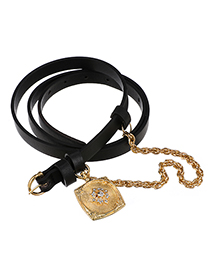 Fashion Black Alloy Pu Chain Belt