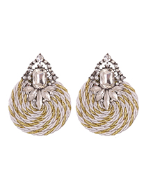 Fashion White Geometric Round Earrings With Diamonds
