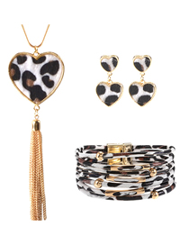 Fashion Love Combination Leopard Print Tassel Geometric Alloy Earrings Necklace Bracelet