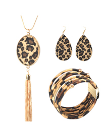 Fashion Leopard Print Suit Leopard Pattern Tassel Alloy Earrings Necklace Bracelet