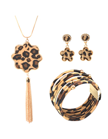 Fashion Leopard Print Suit Leopard Print Tassel Geometric Earrings Necklace Bracelet