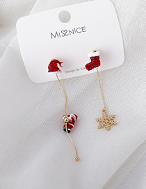 Fashion Red Christmas Snowflake Santa Claus Diamond Asymmetrical Earrings