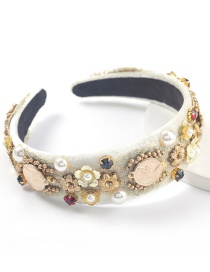 Fashion Beige Velvet Alloy Diamond-set Acrylic Imitation Pearl Geometric Headband