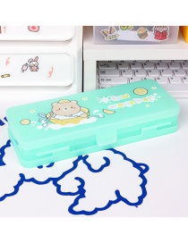 Fashion Double-layer Stationery Box-green Boating Bear Large Capacity Transparent Double Layer Frosted Stationery Box