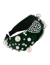 Fashion Green Fabric Diamond-studded Pearl-knotted Headband