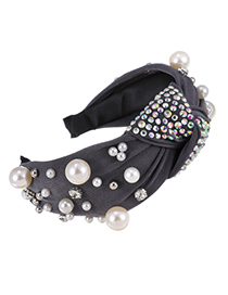 Fashion Gray Fabric With Diamond-studded Pearls And Knotted Hair Band