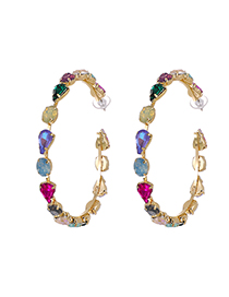 Fashion Purple Alloy Diamond C-shaped Circle Earrings