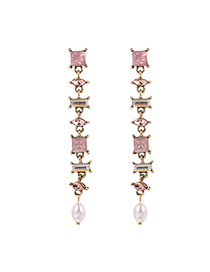 Fashion Pink Alloy Diamond Pearl Geometric Stud Earrings