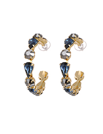 Fashion Blue Alloy Diamond C-shaped Circle Earrings
