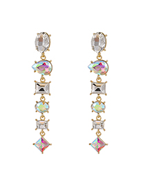 Fashion Ab Color Alloy Diamond Geometric Earrings