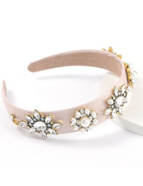 Fashion Beige Fabric Inlaid Glass Diamond Imitation Pearl Flower Headband
