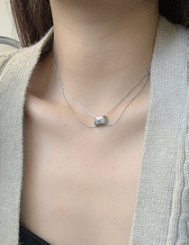 Fashion Silver Color Geometric Titanium Steel Check Necklace