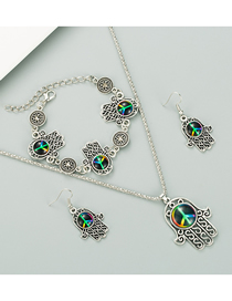 Fashion Three-piece Suit Peace Symbol Palm Pendant Bracelet Necklace Earrings