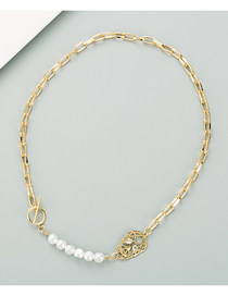 Fashion Gold Color Thick Chain Skull Pearl Alloy Diamond Necklace