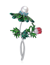 Fashion Green Alloy Pearl Flower Brooch