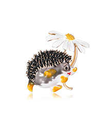 Fashion White Alloy Drip Oil Hedgehog Flower Brooch