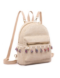 Fashion White Fringed Straw Backpack