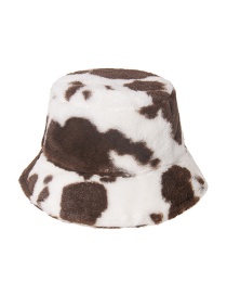 Fashion Dark Brown Cow Pattern Print Plush Fisherman Hat