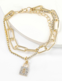 Fashion Lock Bracelet Alloy Diamond Lock Shaped Pearl Double Bracelet