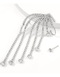 Fashion Silver Alloy Diamond Claw Chain Tassel Asymmetrical Earrings