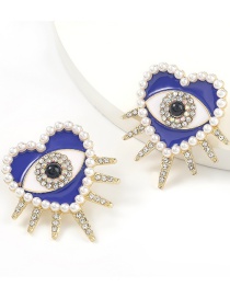 Fashion Blue Alloy Oil Drop Diamond Love Eye Earrings