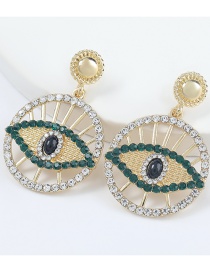 Fashion Green Alloy Diamond Acrylic Round Eye Earrings