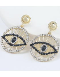 Fashion Black Alloy Diamond Acrylic Round Eye Earrings