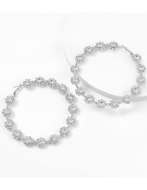 Fashion Silver Claw Chain Alloy Diamond Flower Round Earrings