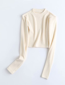 Fashion Creamy-white Slim-fit Long-sleeved Round Neck T-shirt Sweater