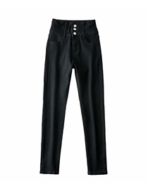 Fashion Black List Fleece High-waisted Breasted Slim-fit High-stretch Jeans