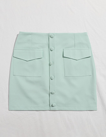 Fashion Puhe Green Single Breasted Solid Color Stitching Pocket Skirt