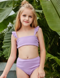 Fashion Purple Ruffled High Waist Childrens Split Swimsuit