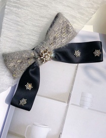 Fashion Gray Bowknot Woolen Cloth Fabric Diamond Flower Hairpin