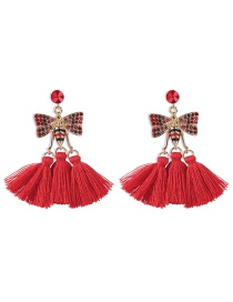 Fashion Red Alloy Diamond Bee Tassel Earrings