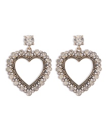 Fashion White Diamond Alloy Diamond Heart Earrings