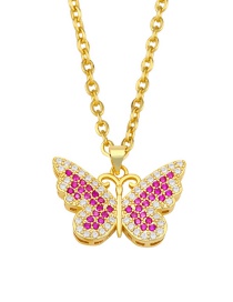 Fashion Rose Red Copper Inlaid Zircon Butterfly Pendant Necklace