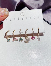 Fashion Golden Micro-set Zircon Rainbow Unicorn Heart Earrings Set