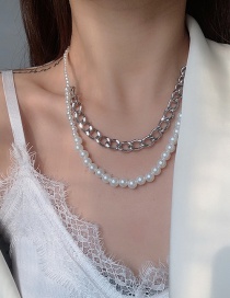 Collar Multicapa De Perlas Con Costura De Cadena De Metal