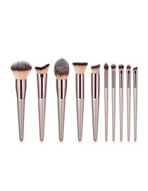 Fashion Champagne Gold Set Of 10 Nylon Hair Makeup Brushes With Wooden Handle