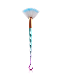 Fashion Pink Green Gradient Single Threaded Hook Plastic Handle Nylon Hair Small Fan-shaped Makeup Brush