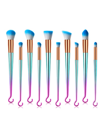 Fashion Pink Green Gradient Set Of 10 Round Hook Aluminum Tube Nylon Hair Makeup Brushes