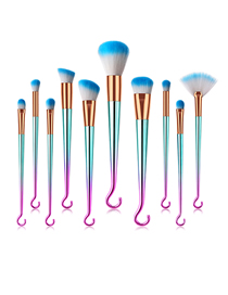 Fashion Pink Green Gradient Set Of 10 Round Hook Small Fan-shaped Aluminum Tube Nylon Hair Makeup Brushes