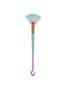 Fashion Pink Green Gradient Single Round Hook Aluminum Tube Nylon Hair Small Fan-shaped Makeup Brush