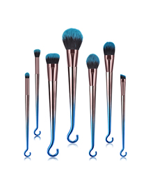 Fashion Blue-black Gradient 7pcs Round Hook Aluminum Tube Nylon Hair Makeup Brush Set