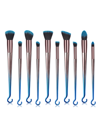 Fashion Blue-black Gradient 10pcs-round Hook Aluminum Tube Nylon Hair Makeup Brush Set