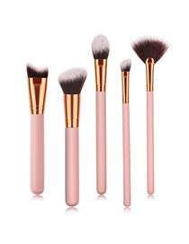 Fashion Pink Pvc5pcs Wooden Handle Aluminum Tube Nylon Hair Makeup Brush Set