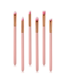 Fashion Pink Pvc 6pcs Wooden Handle Aluminum Tube Nylon Hair Eye Makeup Brush Set