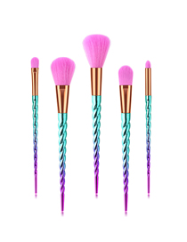 Fashion Pink Blue Gradient 5pcs Threaded Aluminum Tube Nylon Hair Makeup Brush Set