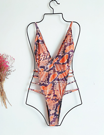 Fashion Orange Snakeskin Open Back Printed One-piece Swimsuit